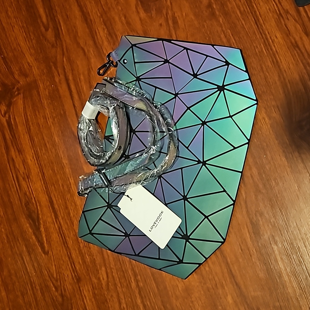 Holographic tote with crossbody strap